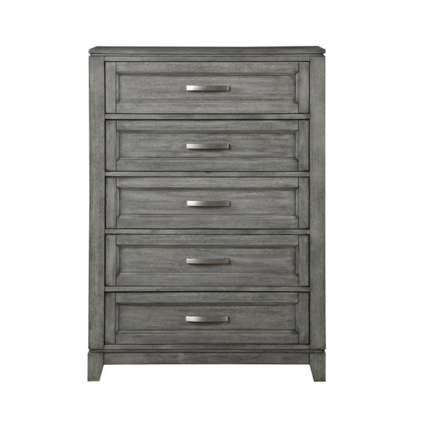 English Elm Queen Bedroom Set 6 Piece Okume Veneer Gray Finish with Storage Footboard B011S05401
