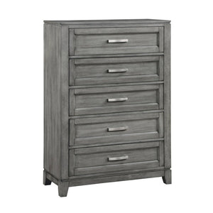 English Elm Queen Bedroom Set 6 Piece Okume Veneer Gray Finish with Storage Footboard B011S05401