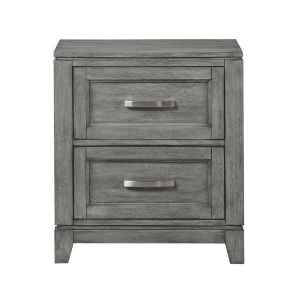 English Elm Queen Bedroom Set 6 Piece Okume Veneer Gray Finish with Storage Footboard B011S05401