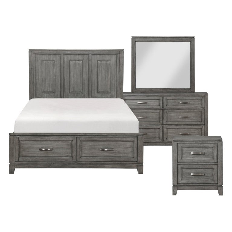 English Elm Twin Bedroom Set with Okume Veneer Dresser Mirror Nightstands Gray Finish B011S05404