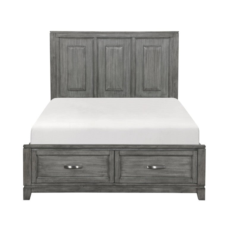 English Elm Twin Bedroom Set with Okume Veneer Dresser Mirror Nightstands Gray Finish B011S05404
