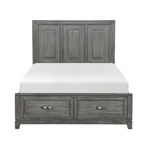 English Elm Twin Bedroom Set with Okume Veneer Dresser Mirror Nightstands Gray Finish B011S05404