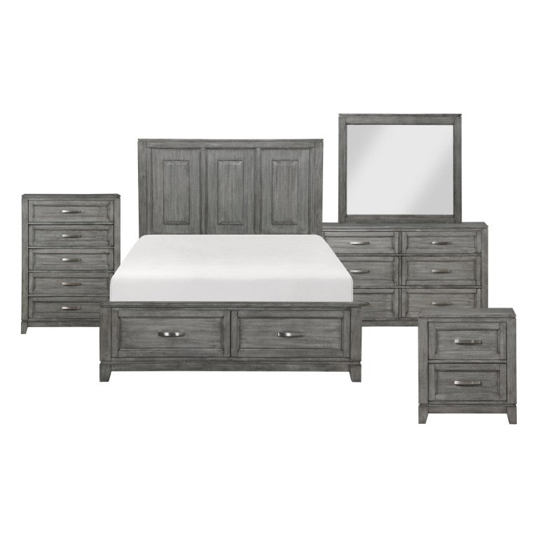 English Elm Twin Bedroom Set Six Piece Okume Veneer Gray Finish with Satin Nickel Hardware B011S05405