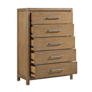 English Elm Queen Platform Bedroom Set Hickory Veneer Dovetail Storage Six Piece Warm Brown B011S05419