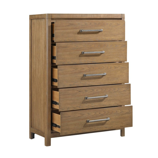 English Elm Queen Platform Bedroom Set Hickory Veneer Dovetail Storage Six Piece Warm Brown B011S05419