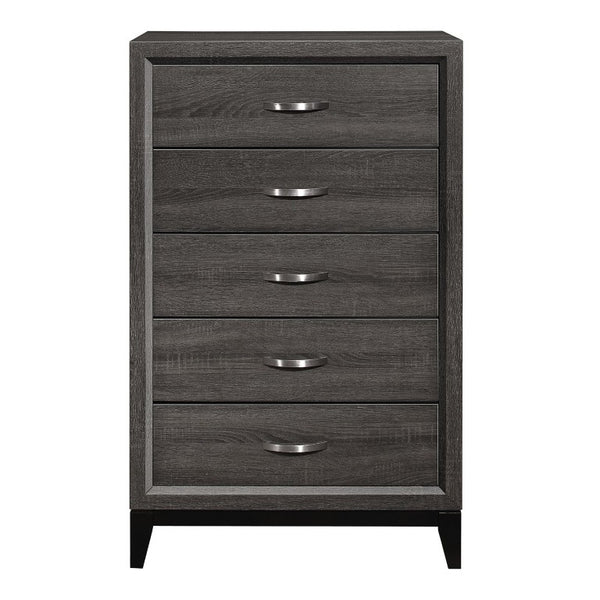English Elm California King Six Piece Bedroom Set with Gray Wood Grain Finish and Ample Storage B011S05433