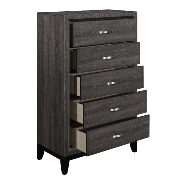 English Elm Twin Bedroom Set with Dresser Chest Nightstands and Mirror in Gray Melamine Finish B011S05439