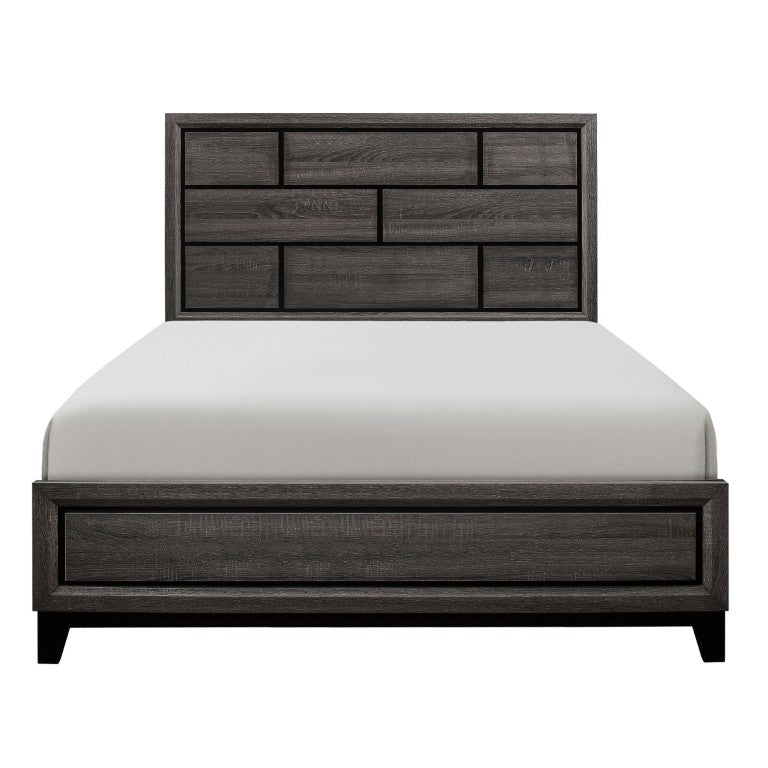 English Elm Twin Bedroom Set with Dresser Chest Nightstands and Mirror in Gray Melamine Finish B011S05439