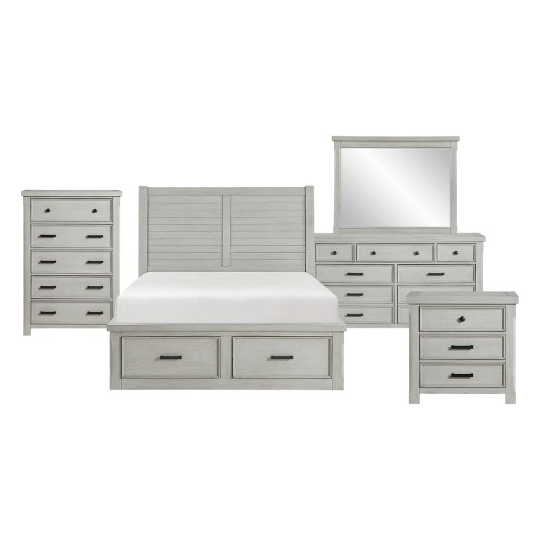 English Elm California King Bedroom Set Six Piece Gray Panel Bed Dresser Chest Nightstands B011S05449