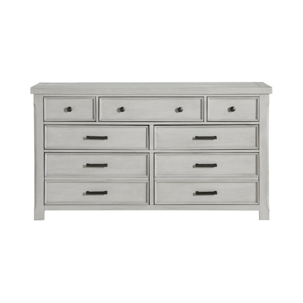 English Elm Queen Storage Bed Six Piece Bedroom Suite in Acacia Wood with Light Gray Panel Design B011S05451