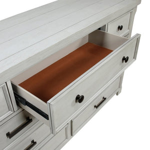 English Elm Queen Storage Bed Six Piece Bedroom Suite in Acacia Wood with Light Gray Panel Design B011S05451