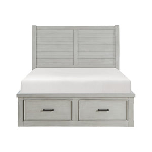 English Elm Queen Storage Bed Six Piece Bedroom Suite in Acacia Wood with Light Gray Panel Design B011S05451