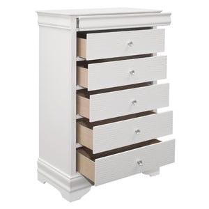 English Elm Queen Bedroom Set Six Piece White Glam with LED Tufted Headboard and Embossed Drawers B011S05461