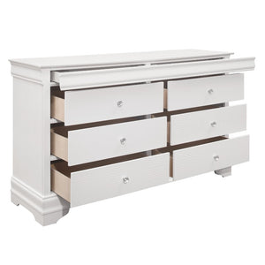 English Elm Queen Bedroom Set Six Piece White Glam with LED Tufted Headboard and Embossed Drawers B011S05461