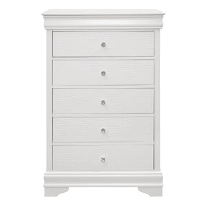 English Elm Full Bedroom Set Six Piece White Lacquer Glam with Tufted Headboard and LED Lighting B011S05463