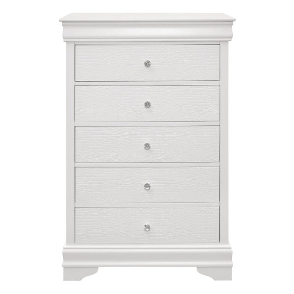English Elm Full Bedroom Set Six Piece White Lacquer Glam with Tufted Headboard and LED Lighting B011S05463