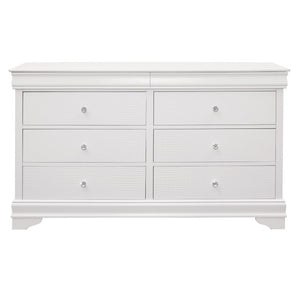 English Elm Full Bedroom Set Six Piece White Lacquer Glam with Tufted Headboard and LED Lighting B011S05463