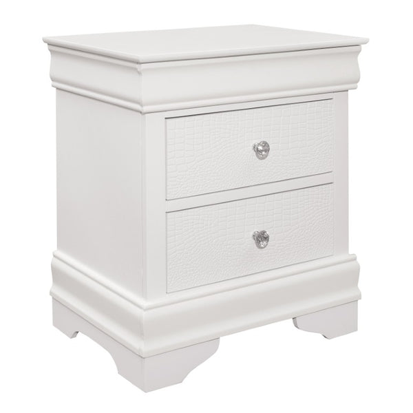 English Elm Twin Bedroom Set with LED Headboard Faux Leather Tufting and Crystal Knobs in White B011S05464