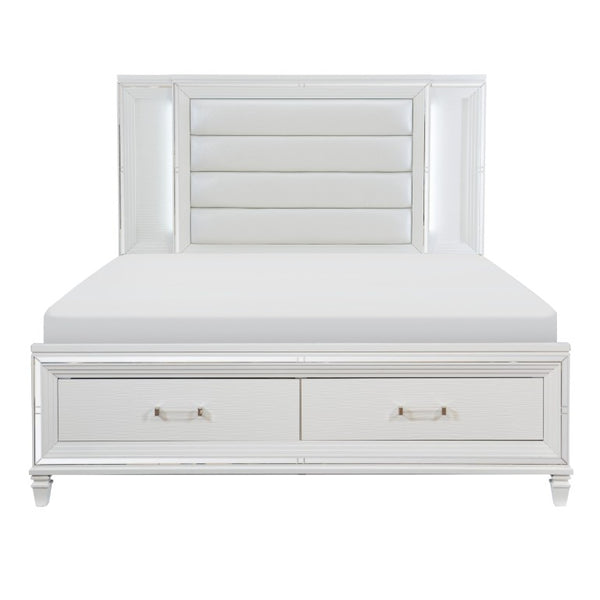 English Elm Queen Glam Bedroom Set with LED Headboard Mirrored Dresser and Faux Leather Panels B011S05476