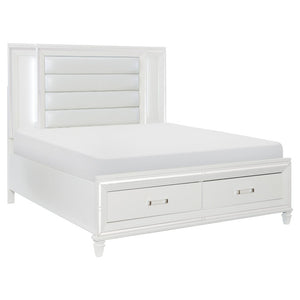 English Elm Queen Glam Bedroom Set with LED Headboard Mirrored Dresser and Faux Leather Panels B011S05476