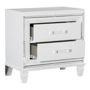 English Elm Queen Glam Bedroom Set with LED Headboard Mirrored Dresser and Faux Leather Panels B011S05476