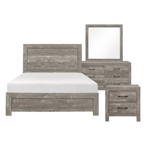 English Elm Full Bedroom Set with Dresser Mirror and Nightstands in Warm Natural Rustic Finish B011S05483