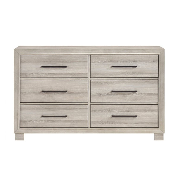 English Elm California King 5 Piece Bedroom Set Gray Finish LED Storage Headboard Brass Pulls B011S05508