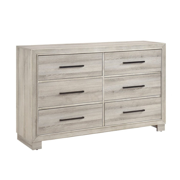 English Elm California King 5 Piece Bedroom Set Gray Finish LED Storage Headboard Brass Pulls B011S05508