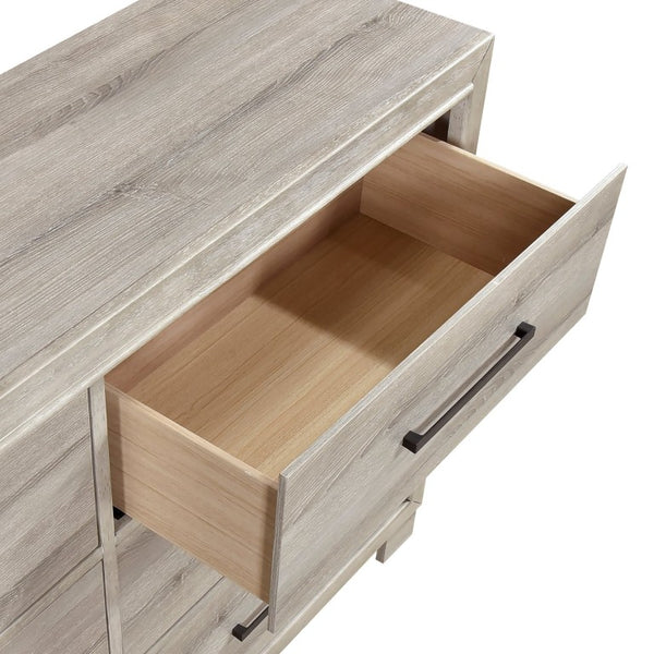 English Elm California King 5 Piece Bedroom Set Gray Finish LED Storage Headboard Brass Pulls B011S05508