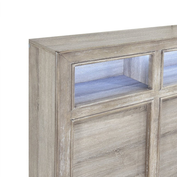 English Elm California King 5 Piece Bedroom Set Gray Finish LED Storage Headboard Brass Pulls B011S05508