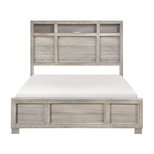 English Elm Queen Bedroom Set with LED Headboard Bluetooth Speaker and Gray Melamine Finish B011S05510