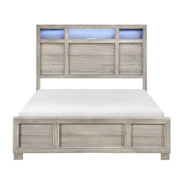 English Elm Queen Bedroom Set with LED Headboard Bluetooth Speaker and Gray Melamine Finish B011S05510