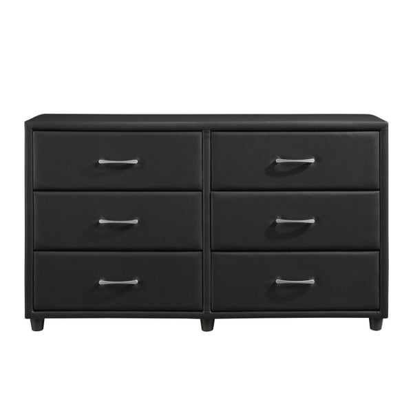 English Elm Twin Faux Leather Bedroom Set 6 Piece Urban Black with Silver Hardware Modern B011S05521