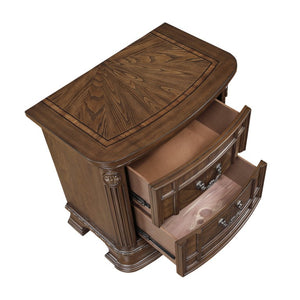 English Elm Eastern King Sleigh Bedroom Set with Zebra Wood Veneer and Tufted Faux Leather Headboard B011S05522