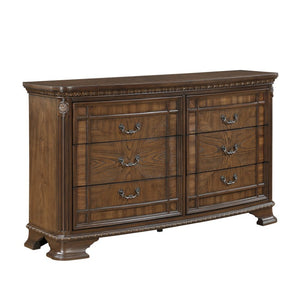 English Elm Eastern King Sleigh Bedroom Set with Zebra Wood Veneer and Tufted Faux Leather Headboard B011S05522