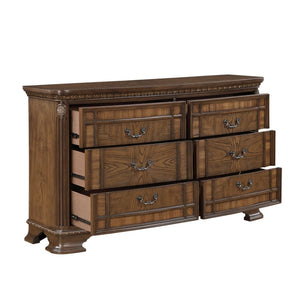English Elm Eastern King Sleigh Bedroom Set with Zebra Wood Veneer and Tufted Faux Leather Headboard B011S05522