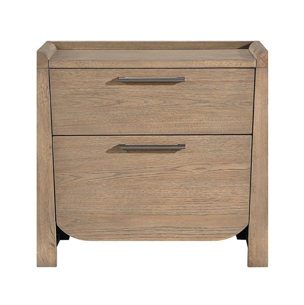 English Elm California King 5 Piece Bedroom Set with LED Lighting Hickory Veneer and Upholstered Bed B011S05530