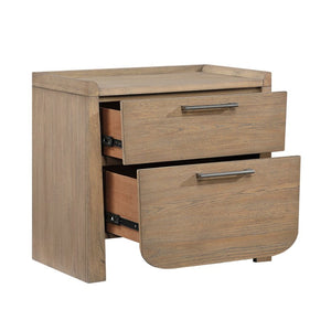 English Elm California King 5 Piece Bedroom Set with LED Lighting Hickory Veneer and Upholstered Bed B011S05530