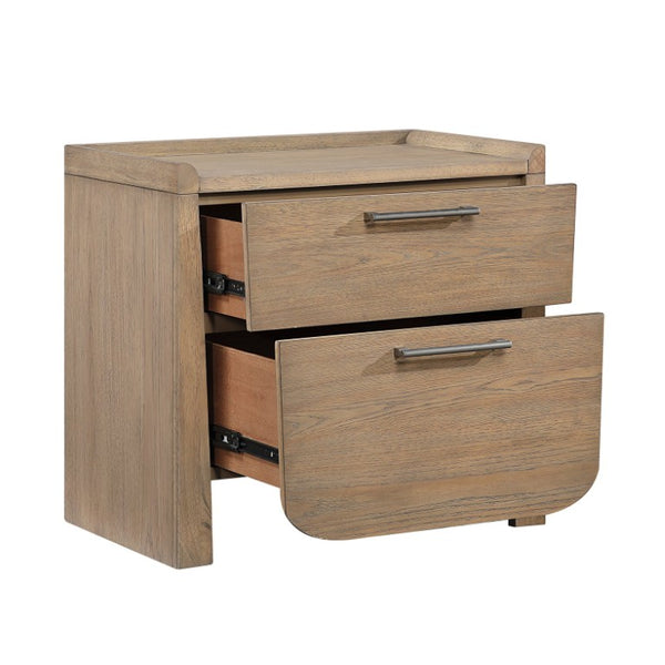 English Elm California King 5 Piece Bedroom Set with LED Lighting Hickory Veneer and Upholstered Bed B011S05530