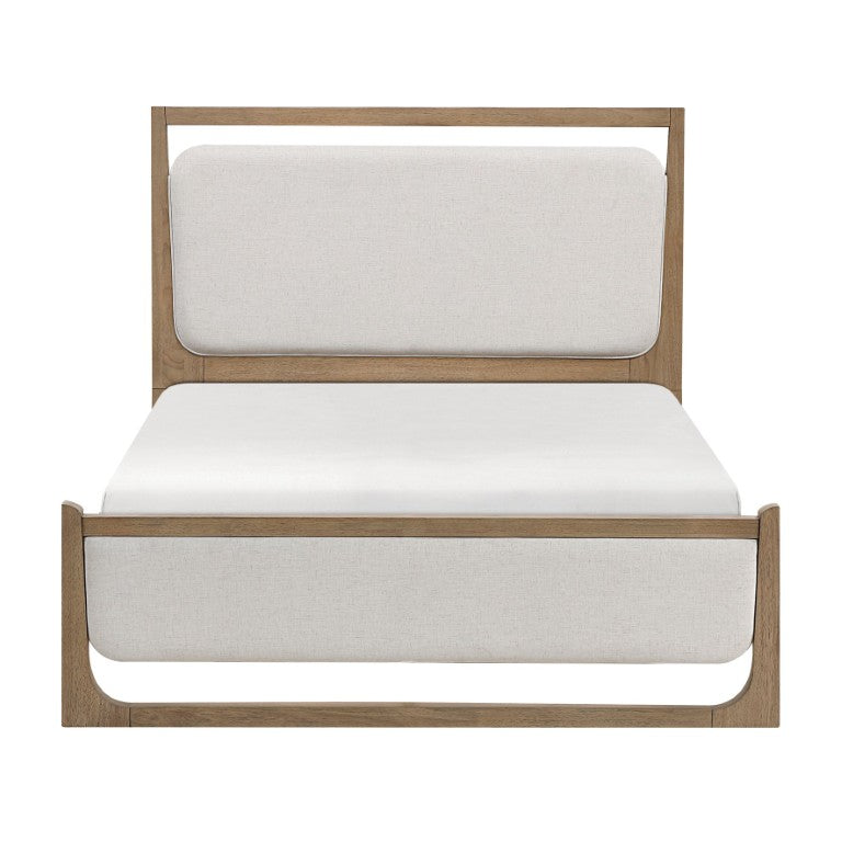 English Elm California King 5 Piece Bedroom Set with LED Lighting Hickory Veneer and Upholstered Bed B011S05530