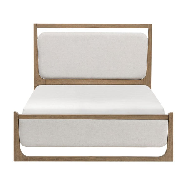 English Elm California King 5 Piece Bedroom Set with LED Lighting Hickory Veneer and Upholstered Bed B011S05530