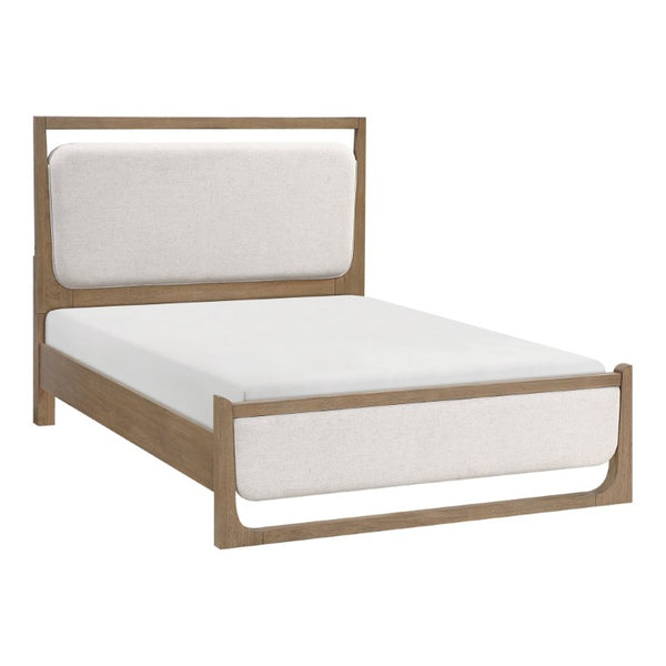 English Elm California King 5 Piece Bedroom Set with LED Lighting Hickory Veneer and Upholstered Bed B011S05530