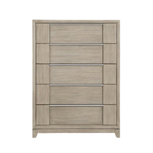 English Elm California King Bedroom Set 6 Piece Ash Veneer Gray Upholstered Headboard Modern B011S05553