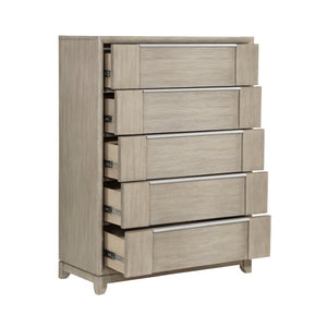English Elm California King Bedroom Set 6 Piece Ash Veneer Gray Upholstered Headboard Modern B011S05553