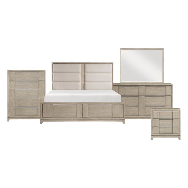 English Elm Queen Bedroom Set Six Piece Ash Veneer Collection with Upholstered Headboard Storage B011S05555