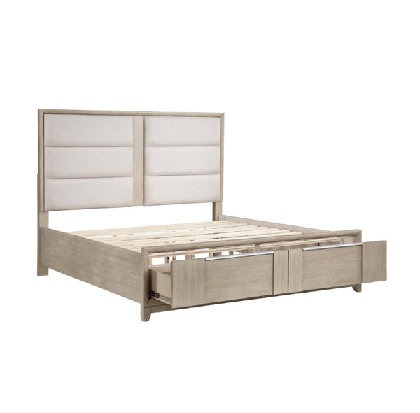 English Elm Queen Bedroom Set Six Piece Ash Veneer Collection with Upholstered Headboard Storage B011S05555