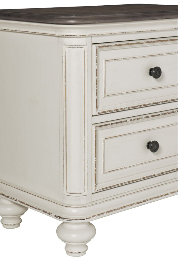English Elm Queen Bedroom Set 5 Piece Antique White Oak Veneer with Tufted Headboard Dresser B011S05588