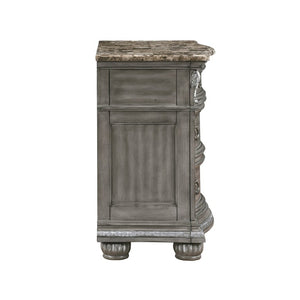 English Elm Eastern King Sleigh Bedroom Set Carved Wood Tufted Upholstered Gray Six Piece Suite B011S05590