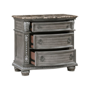 English Elm Eastern King Sleigh Bedroom Set Carved Wood Tufted Upholstered Gray Six Piece Suite B011S05590