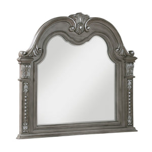 English Elm Eastern King Sleigh Bedroom Set Carved Wood Tufted Upholstered Gray Six Piece Suite B011S05590